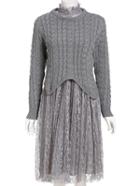 Romwe Cable Knit Crop Grey Sweater With Lace Dress