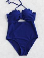 Romwe Scalloped Trim Front Cutout Beandeau Swimsuit