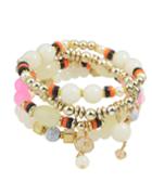 Romwe Multilayers Elastic Beige Beads Bracelet For Women