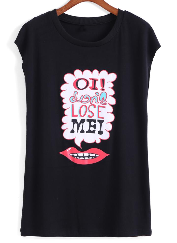 Romwe Lip Print Loose Tank Top