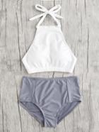 Romwe Mix And Match High Neck Bikini Set