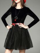 Romwe Black Backless Belted A-line Dress