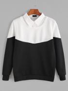 Romwe Black White Shirt Collar 2 In 1 Sweatshirt