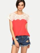Romwe Multicolor Cap Sleeve Hollow T-shirt