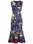 Romwe Blue Round Neck Sleeveless Floral Print Fishtail Dress