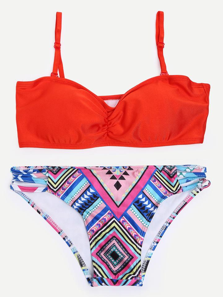 Romwe Multicolor Tribal Print Mix & Match Bikini Set