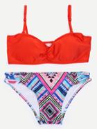 Romwe Multicolor Tribal Print Mix & Match Bikini Set