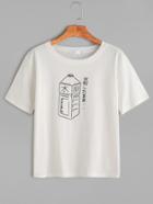 Romwe White Bottle And Character Print T-shirt