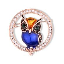 Romwe Owl Decorated Circle Rhinestone Brooch
