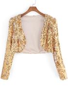 Romwe With Sequined Crop Coat