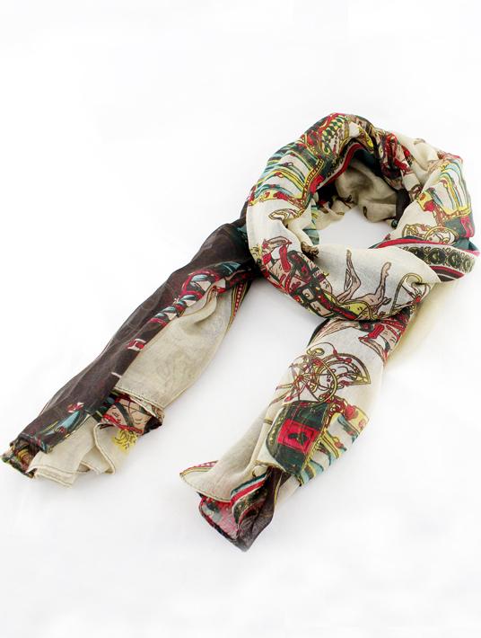 Romwe Beige Vintage Carriage Print Scarves