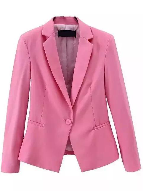 Romwe Notch Lapel Single Button Slim Pink Blazer