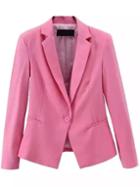 Romwe Notch Lapel Single Button Slim Pink Blazer