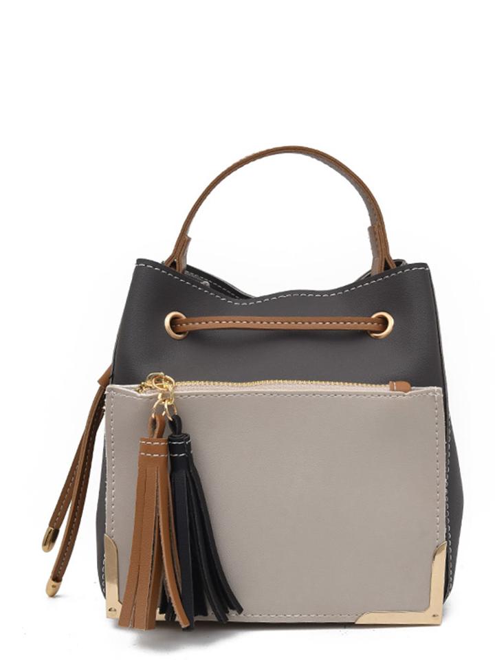 Romwe Tassel Detail Color Block Shoulder Bag