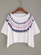 Romwe White Tribal Print Dolman Sleeve T-shirt