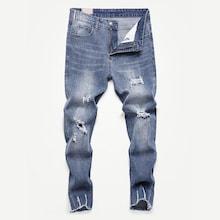Romwe Men Destroyed Frayed Hem Skinny Jeans