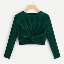 Romwe Velvet Twist Front Crop Tee