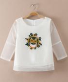Romwe White Sheer Mesh Embroidered Crop Sweatshirt