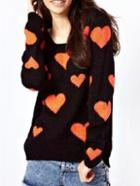 Romwe Round Neck Hearts Pattern Knit Sweater
