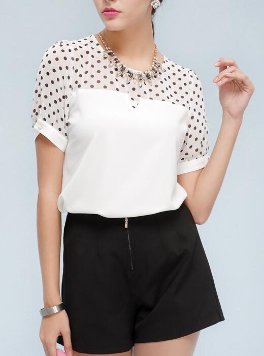 Romwe Polka Dot Chiffon Top