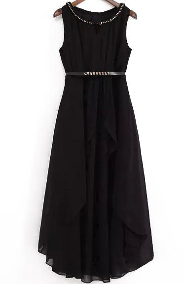 Romwe With Chain Collar Chiffon Black Dress