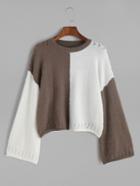 Romwe Color Block Dropped Shoulder Seam Hollow Sweater