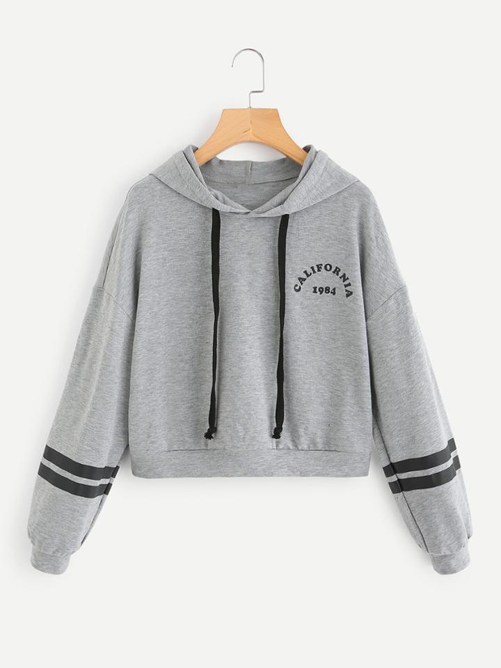 Romwe Drop Shoulder Heather Knit Varsity Hoodie