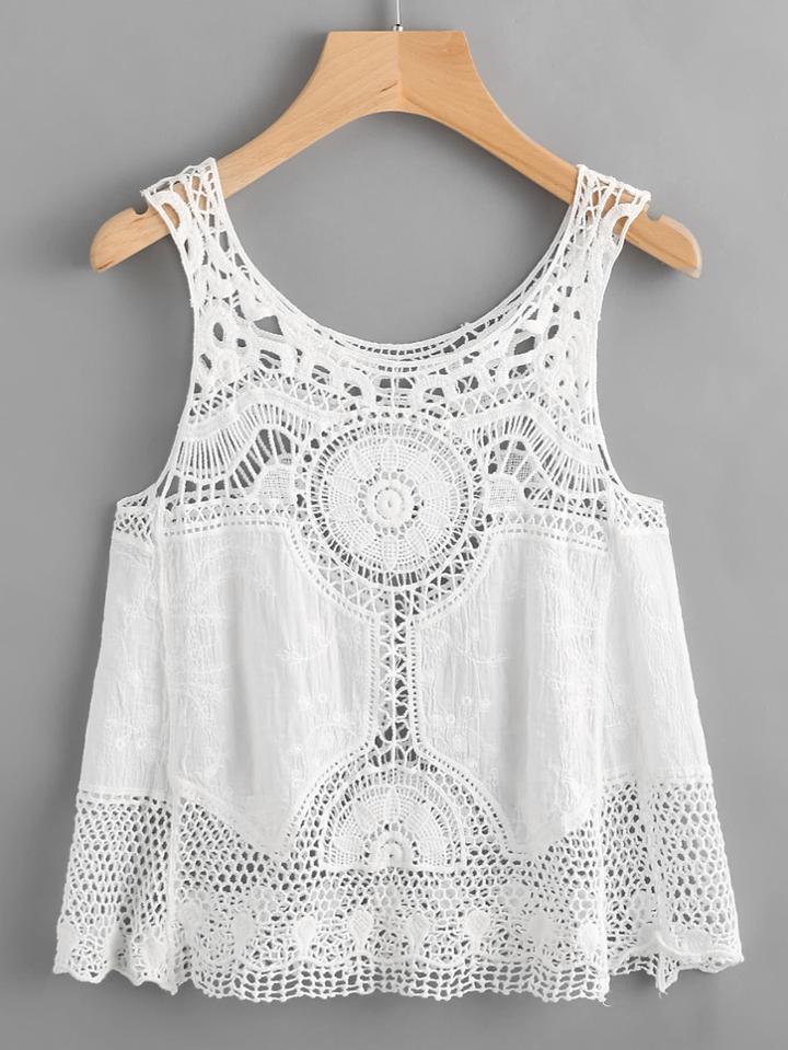 Romwe Hollow Out Crochet Embroidery Tank Top