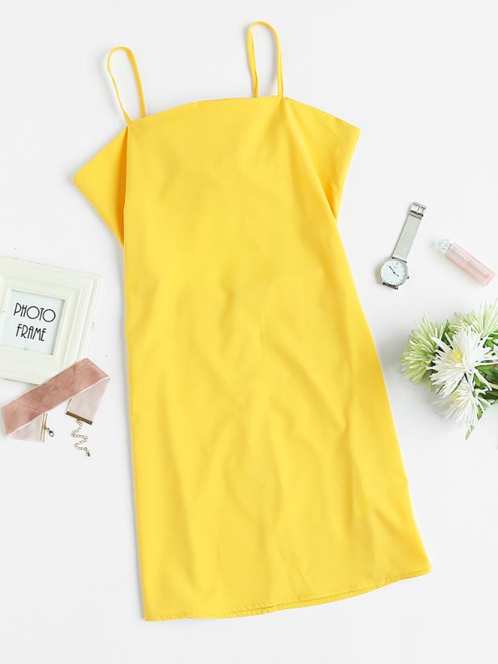 Romwe Zip Bow Tie Open Back Cami Dress