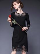 Romwe Black Round Neck Long Sleeve Contrast Gauze Dress