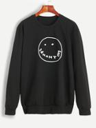 Romwe Black Smile Print Sweatshirt