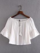 Romwe White Tie Neck Tassel Bell Sleeve Boho Blouse