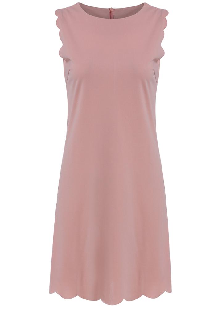 Romwe Round Neck Back Zipper Pink Dress