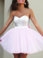 Romwe Sweetheart Neck Sequined Bow Flare Party Dress