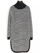 Romwe Turtleneck Striped Slit Black Sweater Dress