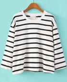 Romwe White Long Sleeve Striped Crop T-shirt