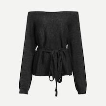 Romwe Off Shoulder Self Belted Sweater