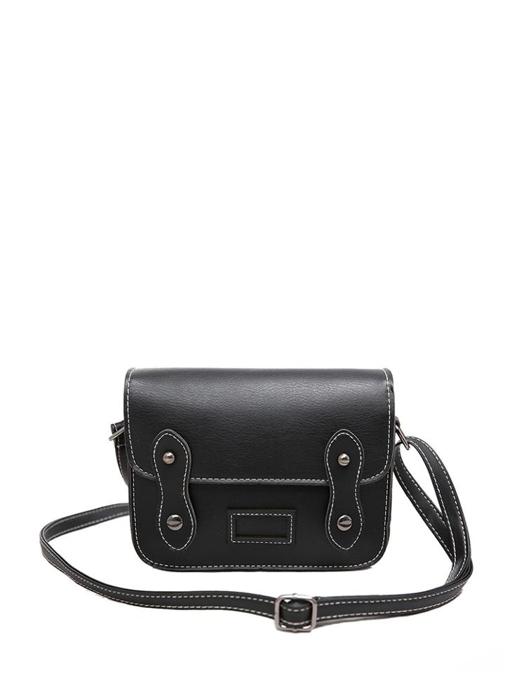 Romwe Contrast Stitching Pu Crossbody Bag