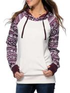 Romwe Colour Hooded Geometric Print Pockets Sweatshirt
