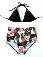 Romwe Tropical Print Mix & Match High Waist Bikini Set