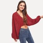 Romwe Lace-up Solid Crop Blouse