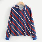 Romwe Plus Color Block Striped Sweatshirt