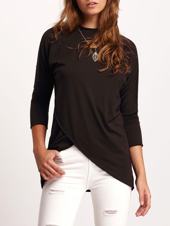 Romwe Black Crew Neck Modal Loose T-shirt