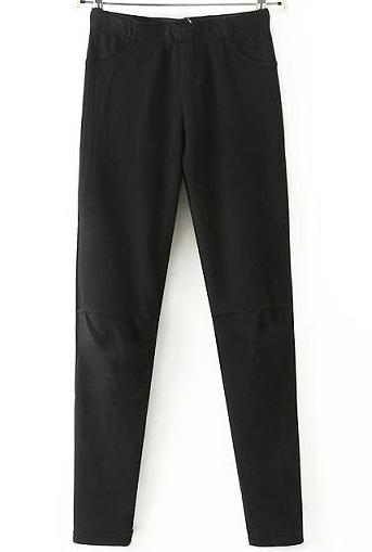 Romwe Elastic Waist Pockets Black Pant