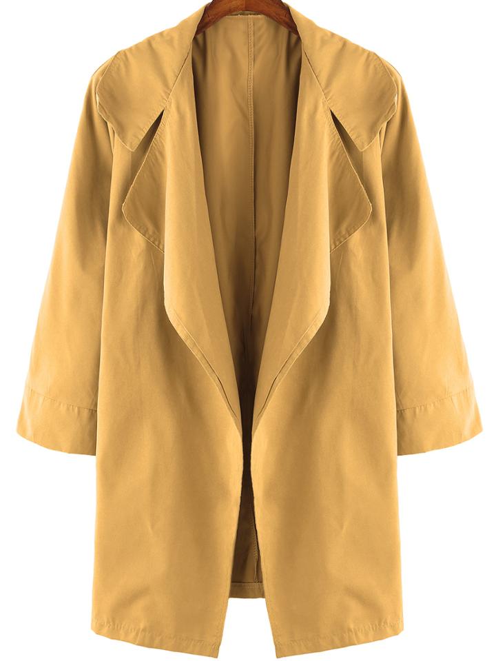Romwe Lapel Casual Loose Yellow Trench Coat