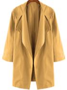 Romwe Lapel Casual Loose Yellow Trench Coat