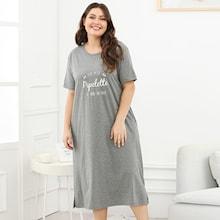 Romwe Plus Letter Print Split Side Night Dress