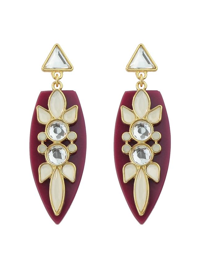 Romwe Flower Water Drop Crystal Red Earrings