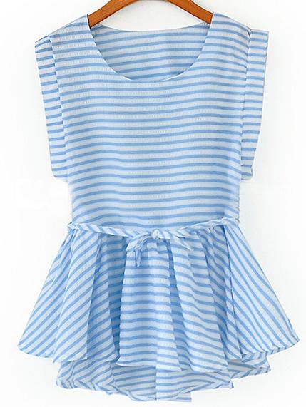 Romwe Sleeveless Striped Peplum Hem Top