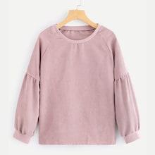 Romwe Solid Drop Shoulder Corduroy Sweatshirt